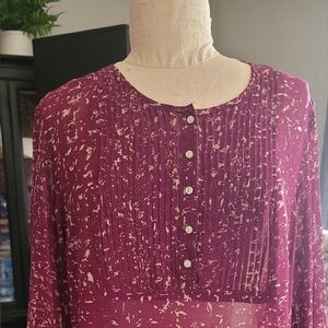 Converse Women's Pintuck Blouse in Magenta and Cream.